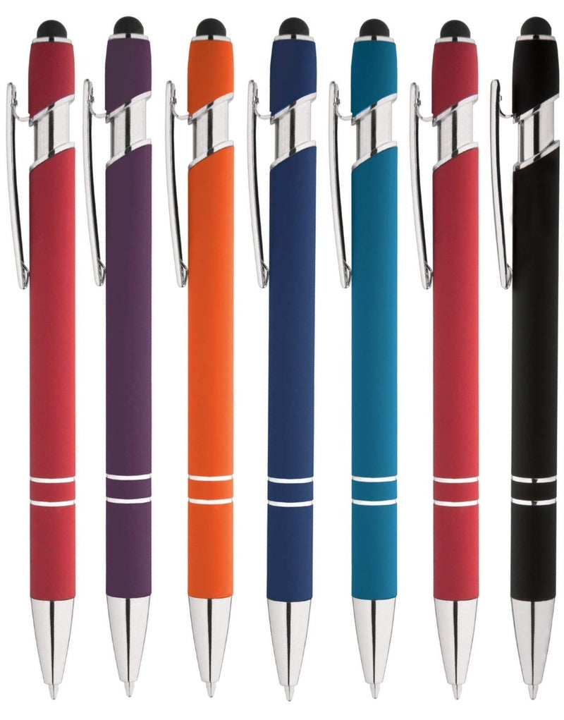Express Pencils Rainbow Rubberized Soft Touch Ballpoint Pen with Stylus Tip a stylish, premium metal pen, black ink, medium point. Box of 7 (ASSORTMENT) - Image 2